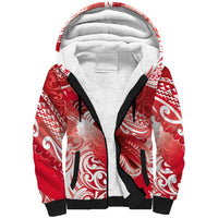 Personalised New Zealand Aotearoa Darts Masters Sherpa Hoodie Maori Art Tattoo with Tribal Dart Symbol Red - Polynesian Pride