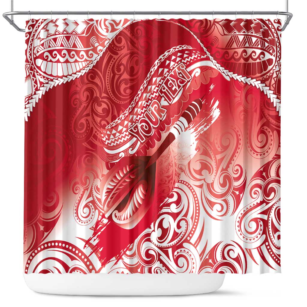 Personalised New Zealand Aotearoa Darts Masters Shower Curtain Maori Art Tattoo with Tribal Dart Symbol Red - Polynesian Pride