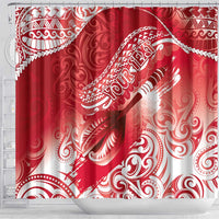 Personalised New Zealand Aotearoa Darts Masters Shower Curtain Maori Art Tattoo with Tribal Dart Symbol Red - Polynesian Pride