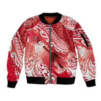 Personalised New Zealand Aotearoa Darts Masters Sleeve Zip Bomber Jacket Maori Art Tattoo with Tribal Dart Symbol Red - Polynesian Pride