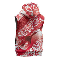 Personalised New Zealand Aotearoa Darts Masters Sleeveless Hoodie Maori Art Tattoo with Tribal Dart Symbol Red - Polynesian Pride