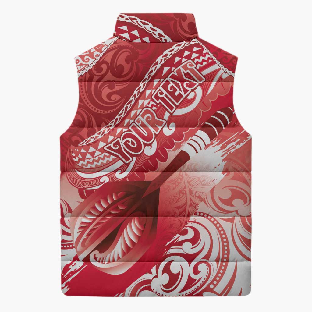 Personalised New Zealand Aotearoa Darts Masters Sleeveless Puffer Jacket Maori Art Tattoo with Tribal Dart Symbol Red - Polynesian Pride