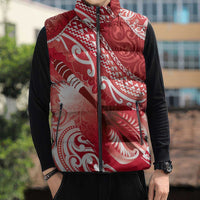 Personalised New Zealand Aotearoa Darts Masters Sleeveless Puffer Jacket Maori Art Tattoo with Tribal Dart Symbol Red - Polynesian Pride