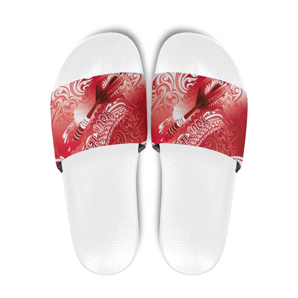Personalised New Zealand Aotearoa Darts Masters Slide Sandals Maori Art Tattoo with Tribal Dart Symbol Red - Polynesian Pride