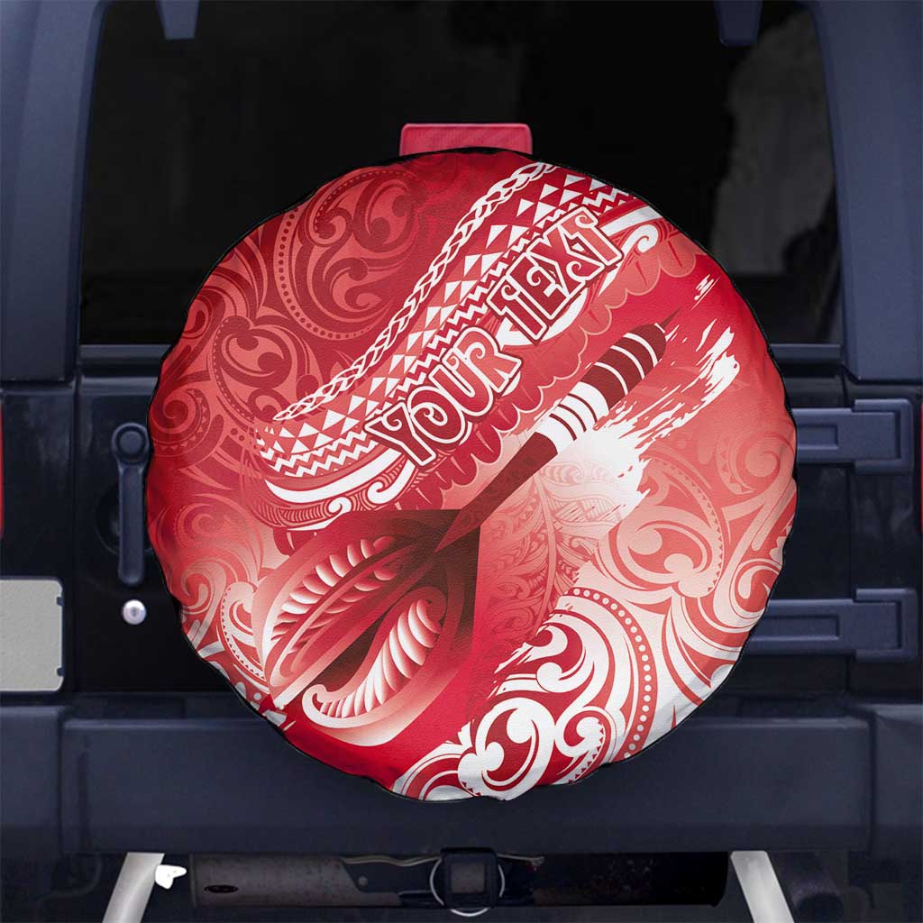 Personalised New Zealand Aotearoa Darts Masters Spare Tire Cover Maori Art Tattoo with Tribal Dart Symbol Red - Polynesian Pride