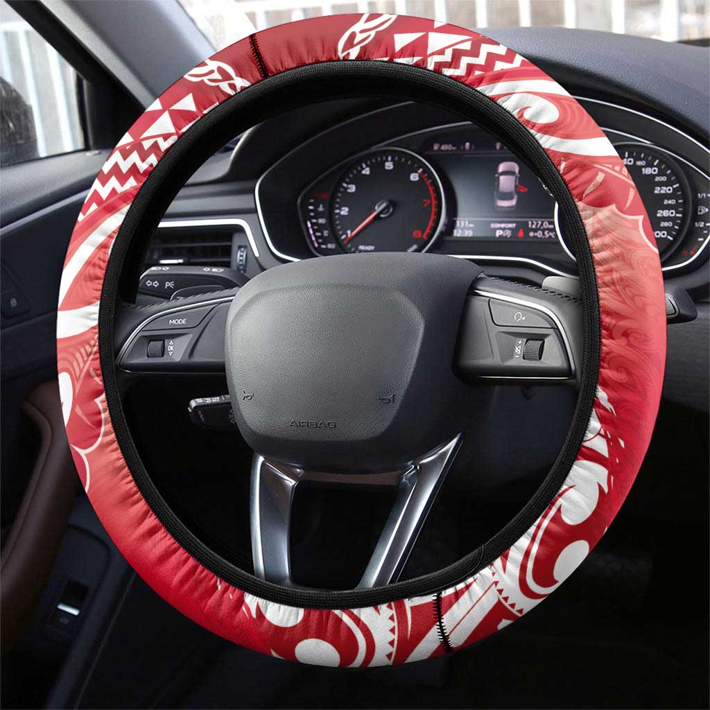 New Zealand Aotearoa Darts Masters Steering Wheel Cover Maori Art Tattoo with Tribal Dart Symbol Red - Polynesian Pride