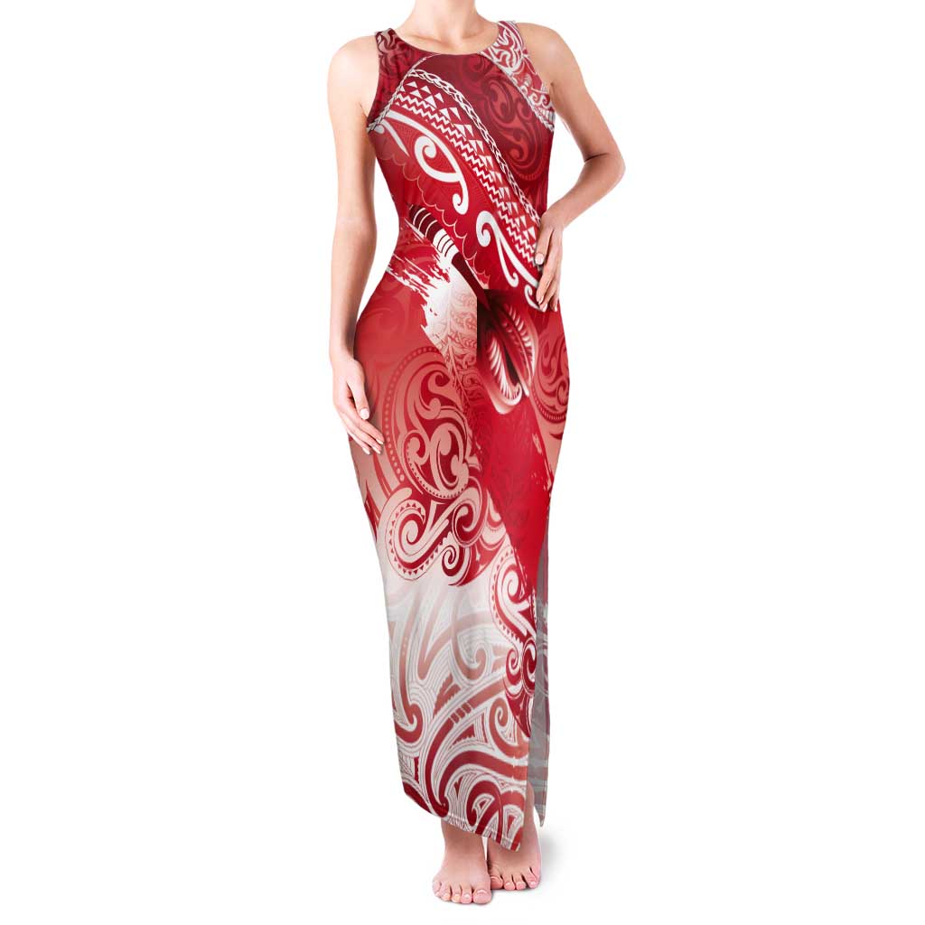 Personalised New Zealand Aotearoa Darts Masters Tank Maxi Dress Maori Art Tattoo with Tribal Dart Symbol Red - Polynesian Pride