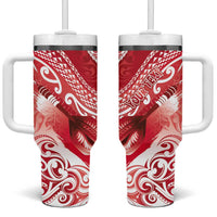 Personalised New Zealand Aotearoa Darts Masters Tumbler With Handle Maori Art Tattoo with Tribal Dart Symbol Red - Polynesian Pride