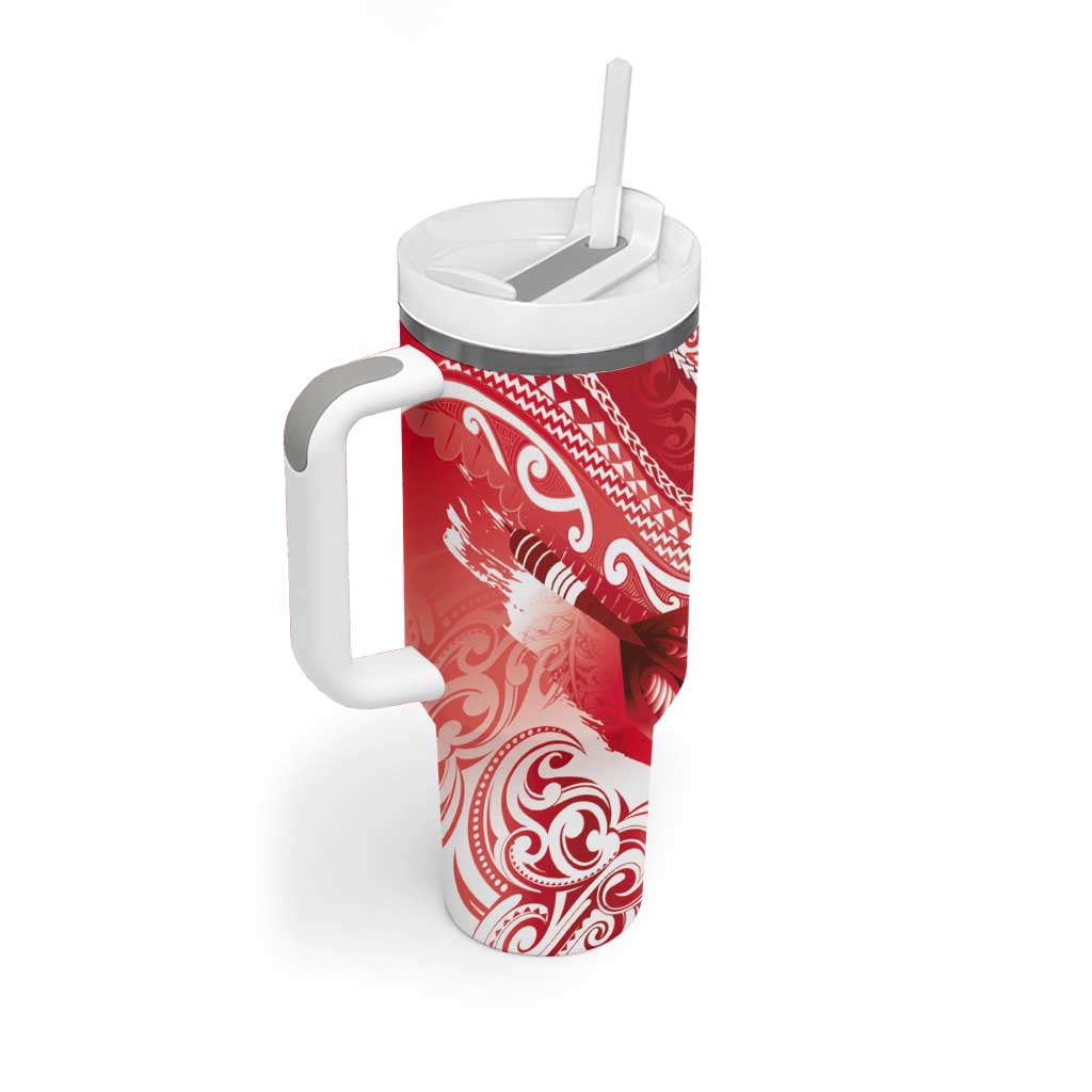Personalised New Zealand Aotearoa Darts Masters Tumbler With Handle Maori Art Tattoo with Tribal Dart Symbol Red - Polynesian Pride
