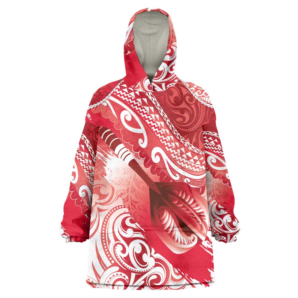 Personalised New Zealand Aotearoa Darts Masters Wearable Blanket Hoodie Maori Art Tattoo with Tribal Dart Symbol Red - Polynesian Pride