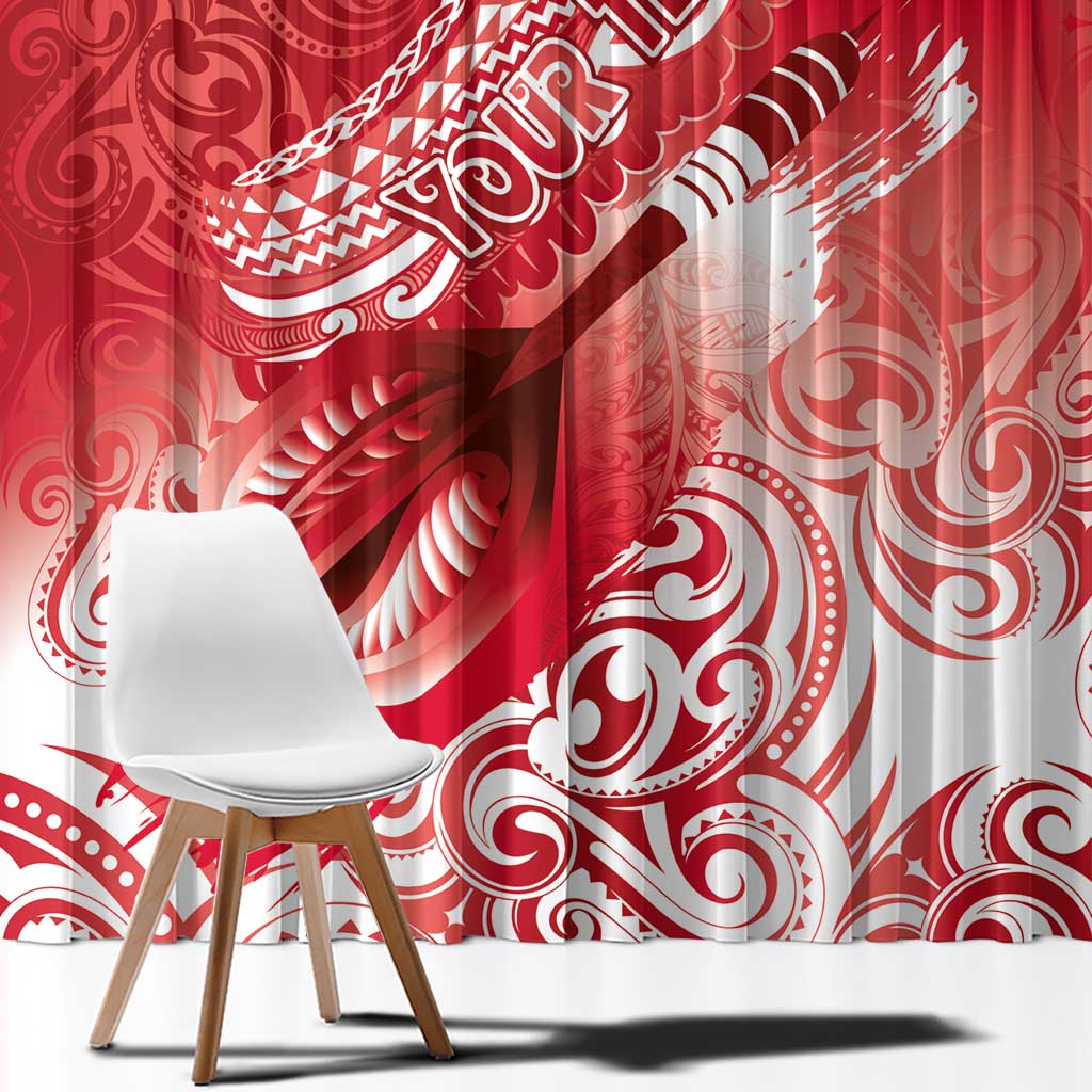 Personalised New Zealand Aotearoa Darts Masters Window Curtain Maori Art Tattoo with Tribal Dart Symbol Red - Polynesian Pride