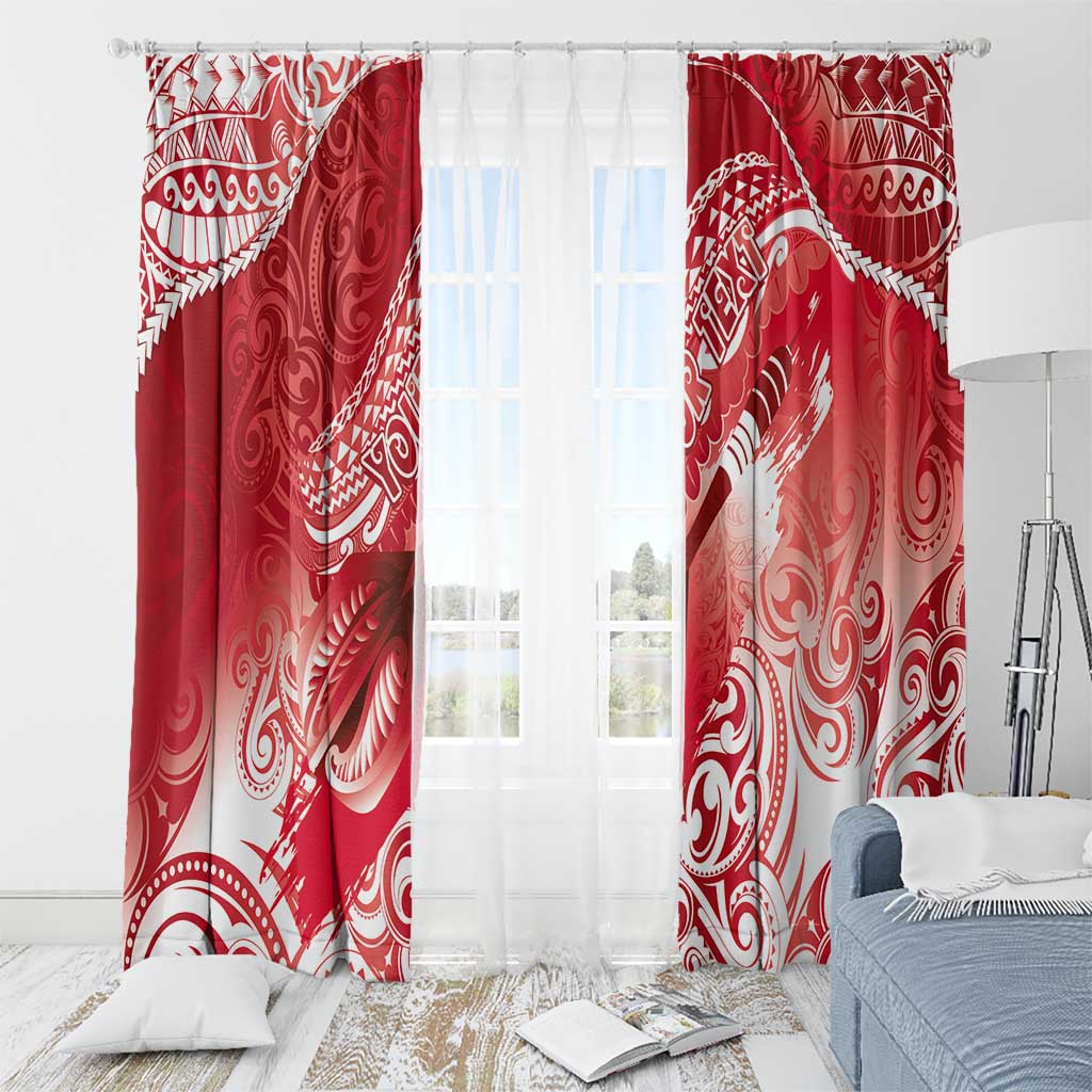 Personalised New Zealand Aotearoa Darts Masters Window Curtain Maori Art Tattoo with Tribal Dart Symbol Red - Polynesian Pride