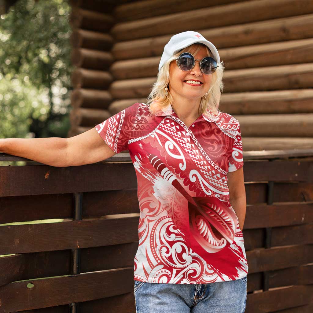 Personalised New Zealand Aotearoa Darts Masters Women Polo Shirt Maori Art Tattoo with Tribal Dart Symbol Red - Polynesian Pride
