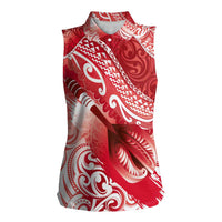 Personalised New Zealand Aotearoa Darts Masters Women Sleeveless Polo Shirt Maori Art Tattoo with Tribal Dart Symbol Red - Polynesian Pride