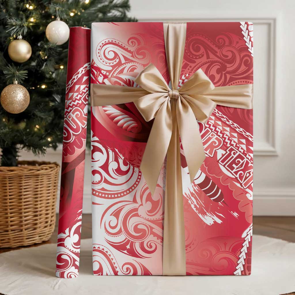 Personalised New Zealand Aotearoa Darts Masters Wrapping Paper Maori Art Tattoo with Tribal Dart Symbol Red - Polynesian Pride