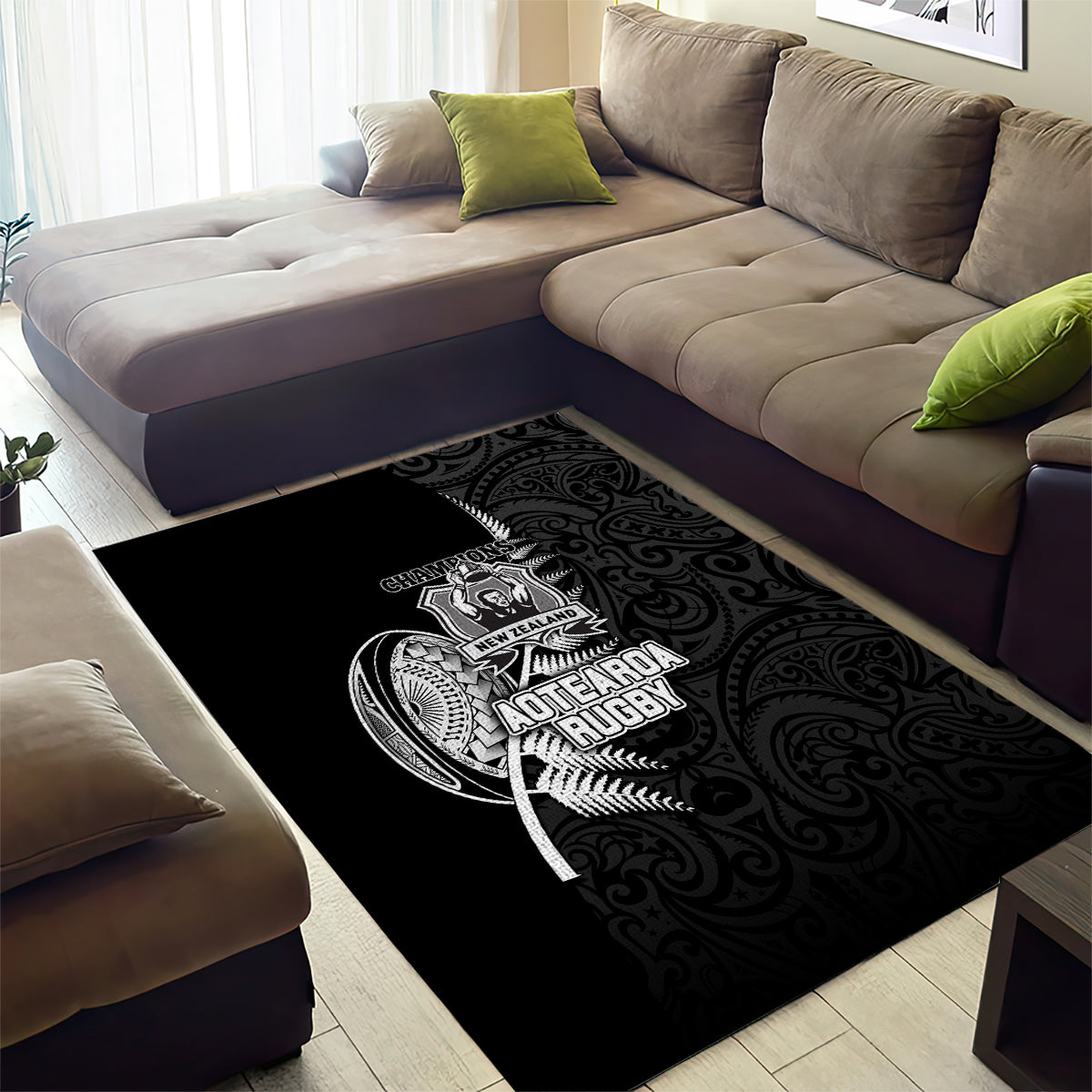 New Zealand World Cup 2023 Area Rug Aotearoa Champion Rugby with Silver Fern Maori Ethnic Pattern LT03 - Polynesian Pride