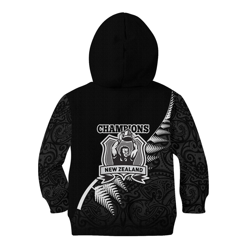 New Zealand World Cup 2023 Kid Hoodie Aotearoa Champion Rugby with Silver Fern Maori Ethnic Pattern LT03 - Polynesian Pride