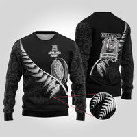 New Zealand World Cup 2023 Ugly Christmas Sweater Aotearoa Champion Rugby with Silver Fern Maori Ethnic Pattern LT03 Black - Polynesian Pride