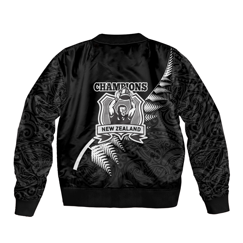 New Zealand World Cup 2023 Sleeve Zip Bomber Jacket Aotearoa Champion Rugby with Silver Fern Maori Ethnic Pattern LT03 - Polynesian Pride