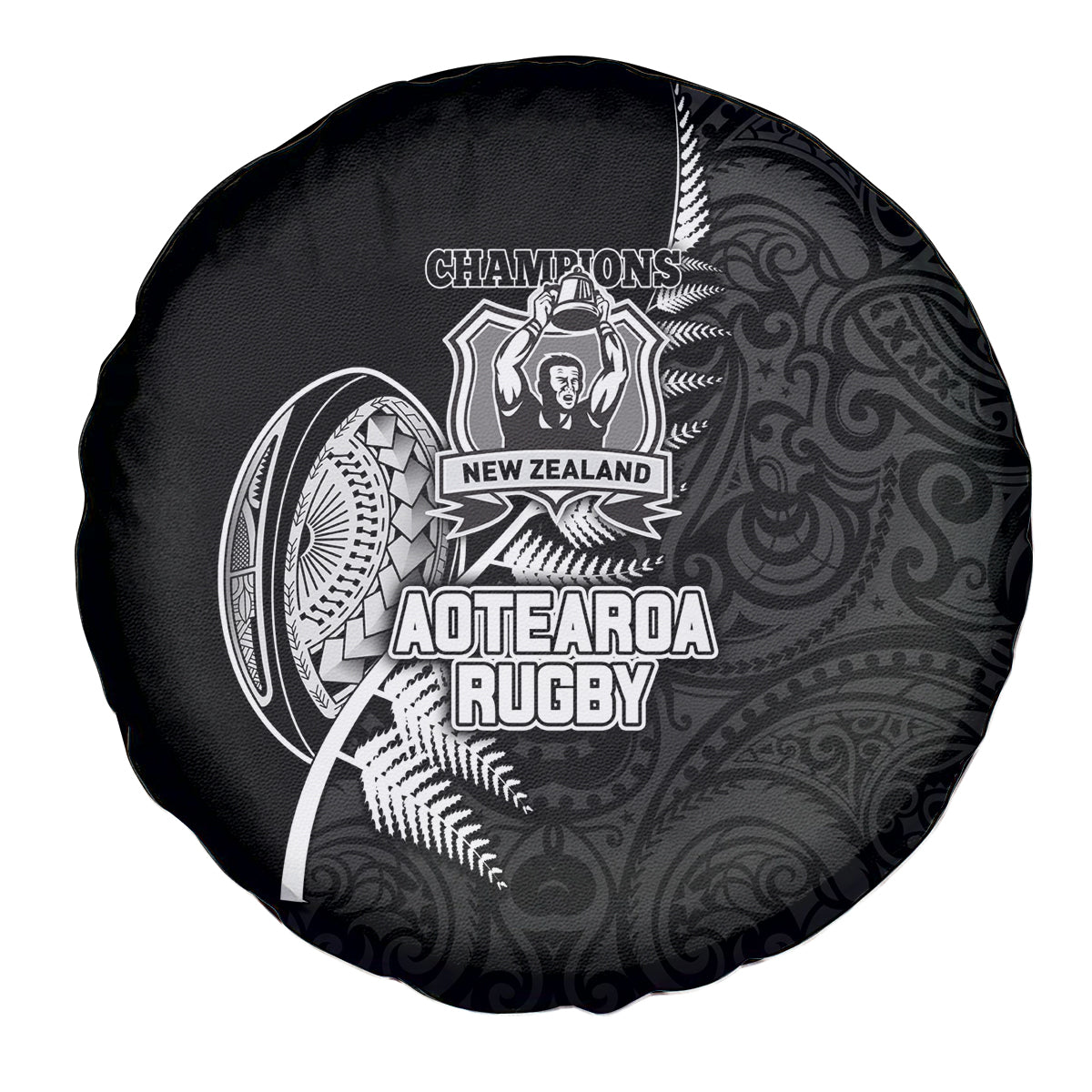 New Zealand World Cup 2023 Spare Tire Cover Aotearoa Champion Rugby with Silver Fern Maori Ethnic Pattern LT03 - Polynesian Pride