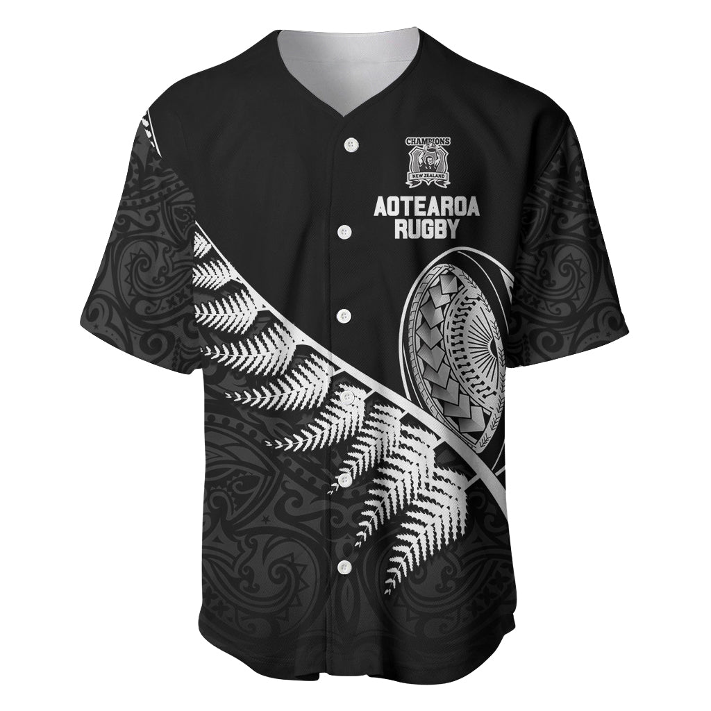 Custom New Zealand World Cup 2023 Baseball Jersey Aotearoa Champion Rugby with Silver Fern Maori Ethnic Pattern LT03 Black - Polynesian Pride