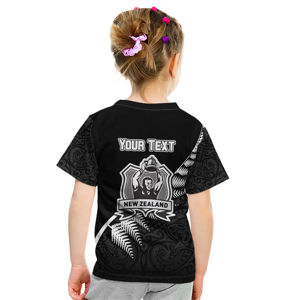 Custom New Zealand World Cup 2023 Kid T Shirt Aotearoa Champion Rugby with Silver Fern Maori Ethnic Pattern LT03 - Polynesian Pride
