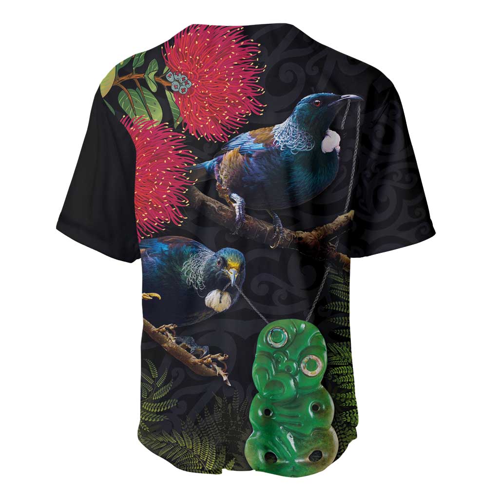 New Zealand Tui Baseball Jersey Guardians of the Hei Tiki - Maori Art and Plants