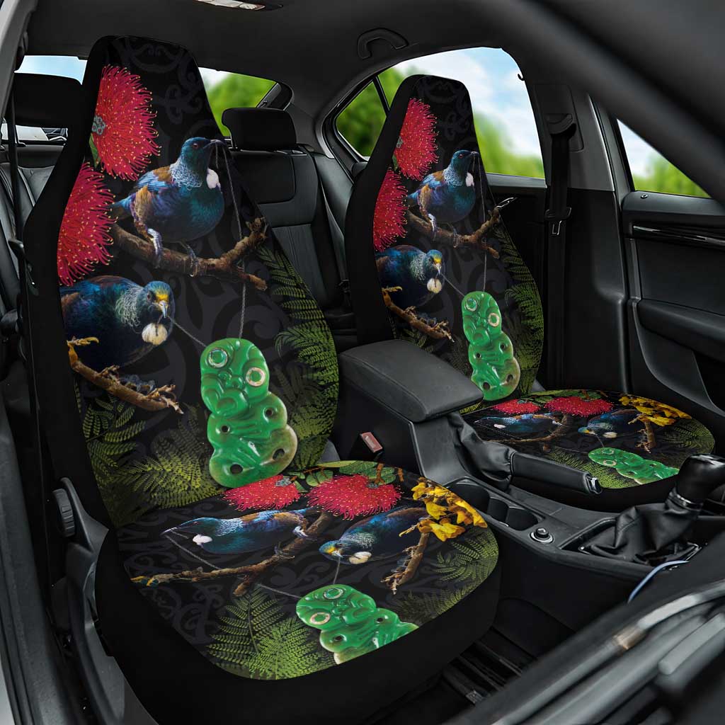 New Zealand Tui Car Seat Cover Guardians of the Hei Tiki - Maori Art and Plants