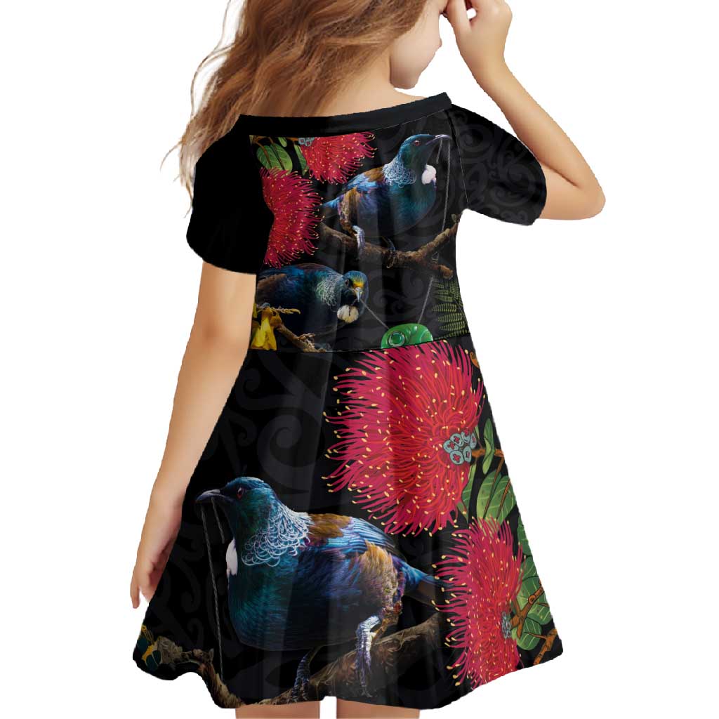 New Zealand Tui Family Matching Short Sleeve Bodycon Dress and Hawaiian Shirt Guardians of the Hei Tiki - Maori Art and Plants