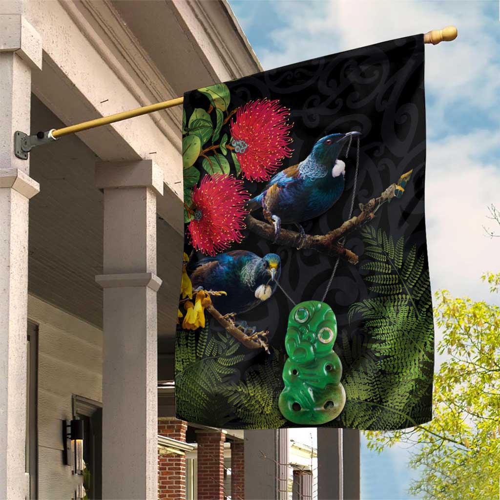 New Zealand Tui Garden Flag Guardians of the Hei Tiki - Maori Art and Plants