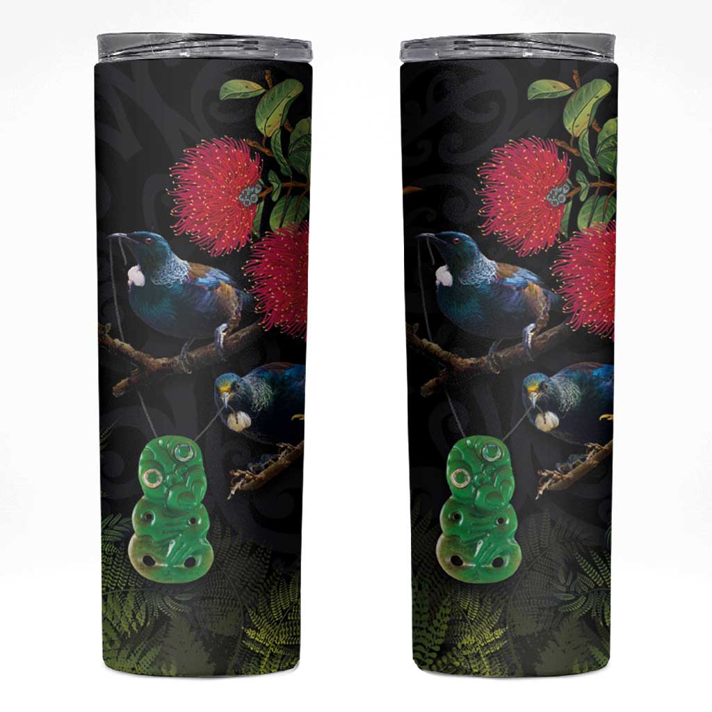 New Zealand Tui Skinny Tumbler Guardians of the Hei Tiki - Maori Art and Plants