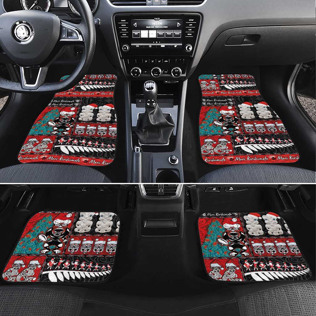 New Zealand Christmas Car Mats Maori Christmas Spirit - Meri Kirihimete LT03 Set 4pcs Black - Polynesian Pride