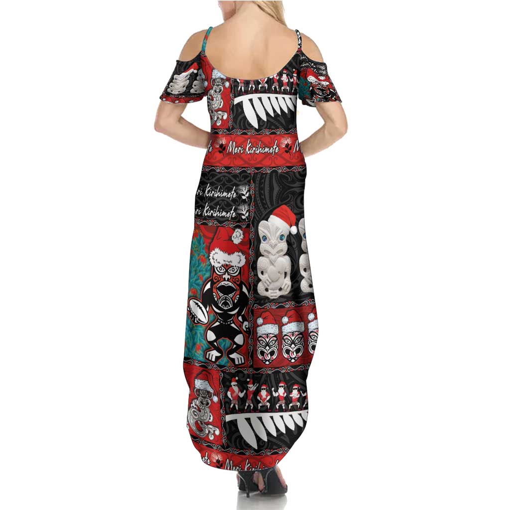New Zealand Christmas Family Matching Summer Maxi Dress and Hawaiian Shirt Maori Christmas Spirit - Meri Kirihimete