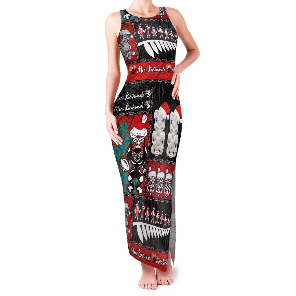New Zealand Christmas Family Matching Tank Maxi Dress and Hawaiian Shirt Maori Christmas Spirit - Meri Kirihimete