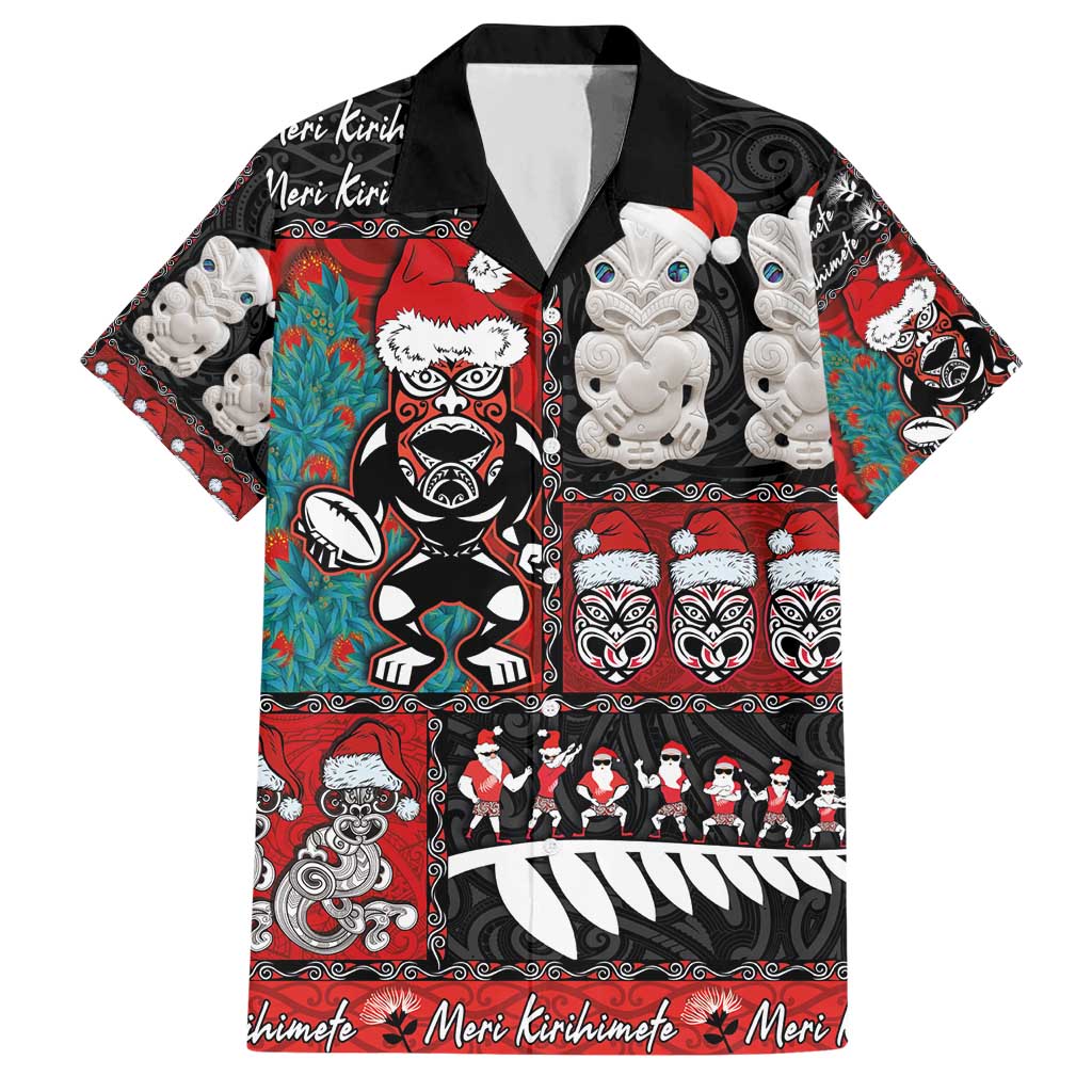 New Zealand Christmas Hawaiian Shirt Maori Christmas Spirit - Meri Kirihimete LT03 Black - Polynesian Pride