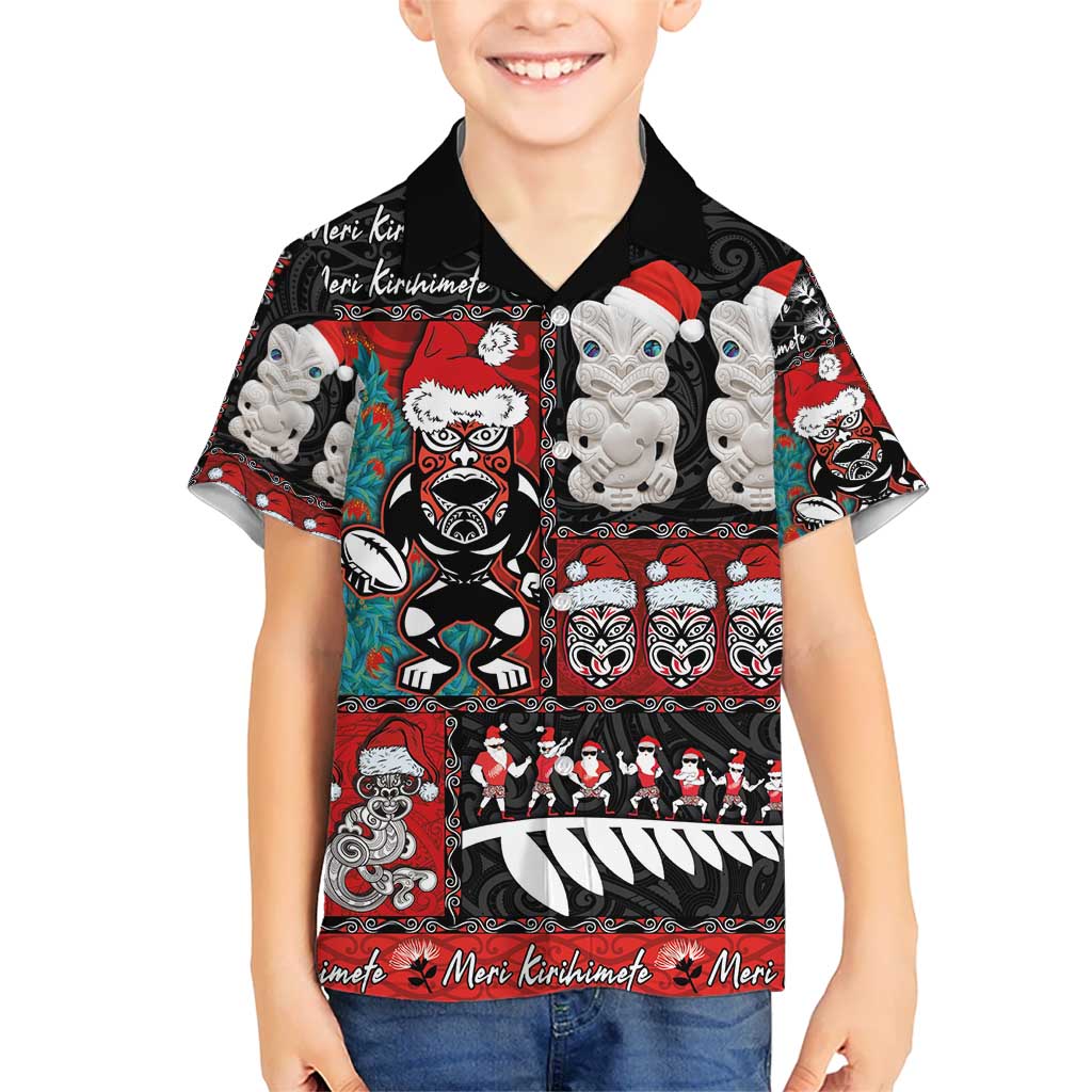 New Zealand Christmas Kid Hawaiian Shirt Maori Christmas Spirit - Meri Kirihimete