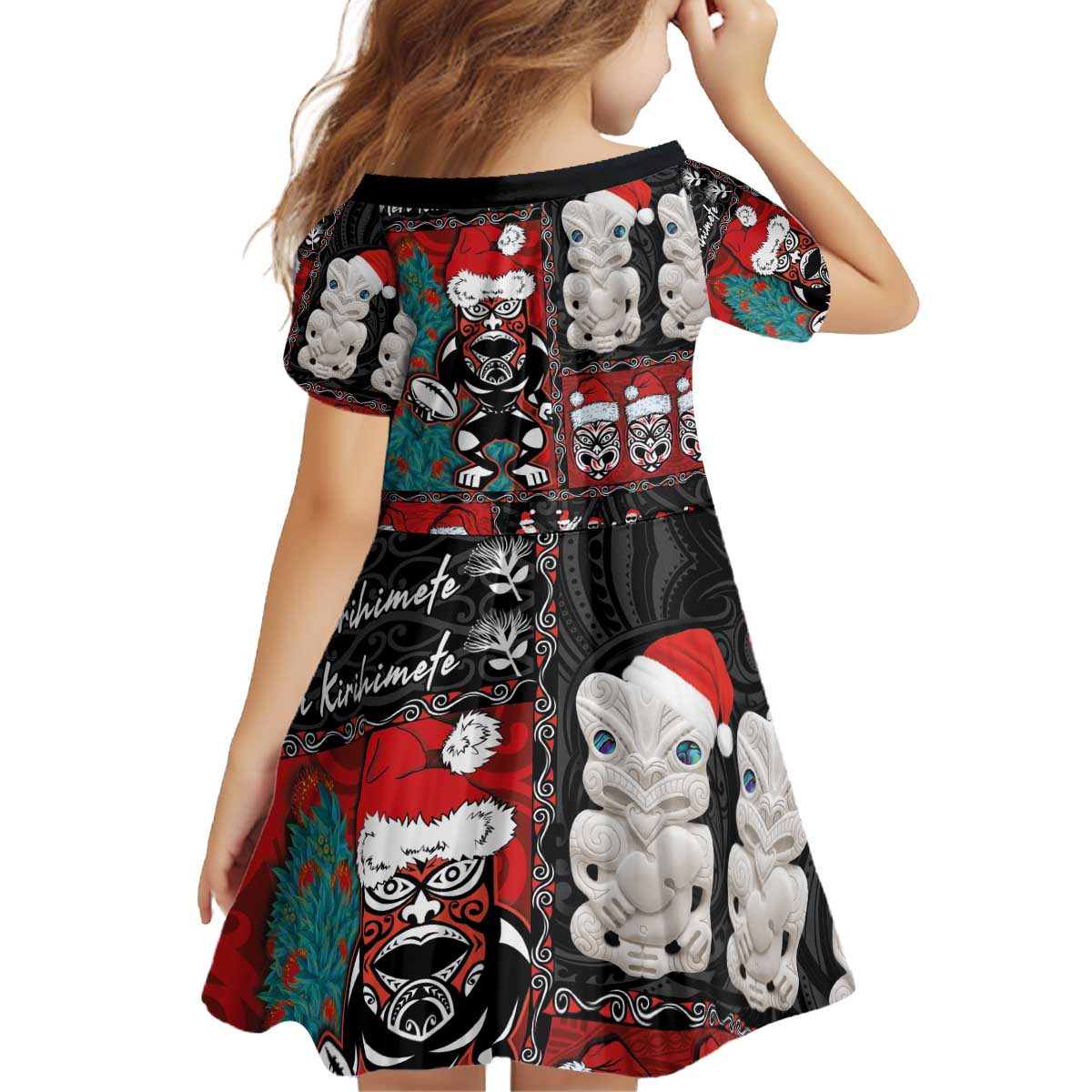 New Zealand Christmas Kid Short Sleeve Dress Maori Christmas Spirit - Meri Kirihimete