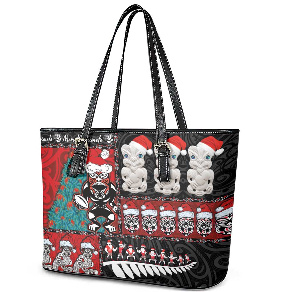 New Zealand Christmas Leather Tote Bag Maori Christmas Spirit - Meri Kirihimete