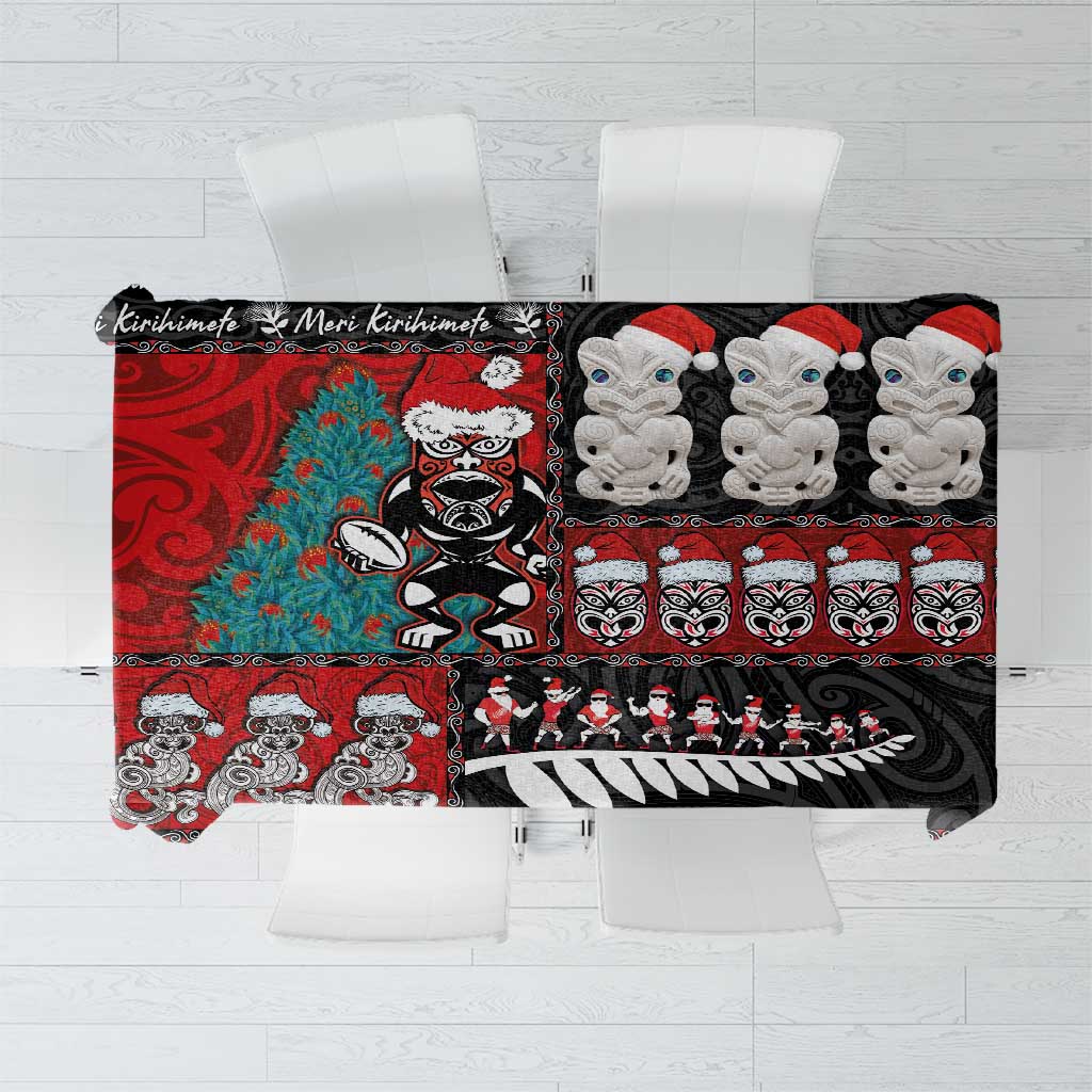 New Zealand Christmas Tablecloth Maori Christmas Spirit - Meri Kirihimete LT03 Black - Polynesian Pride