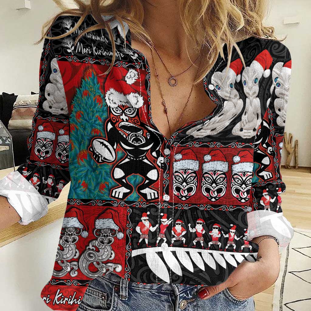 New Zealand Christmas Women Casual Shirt Maori Christmas Spirit - Meri Kirihimete