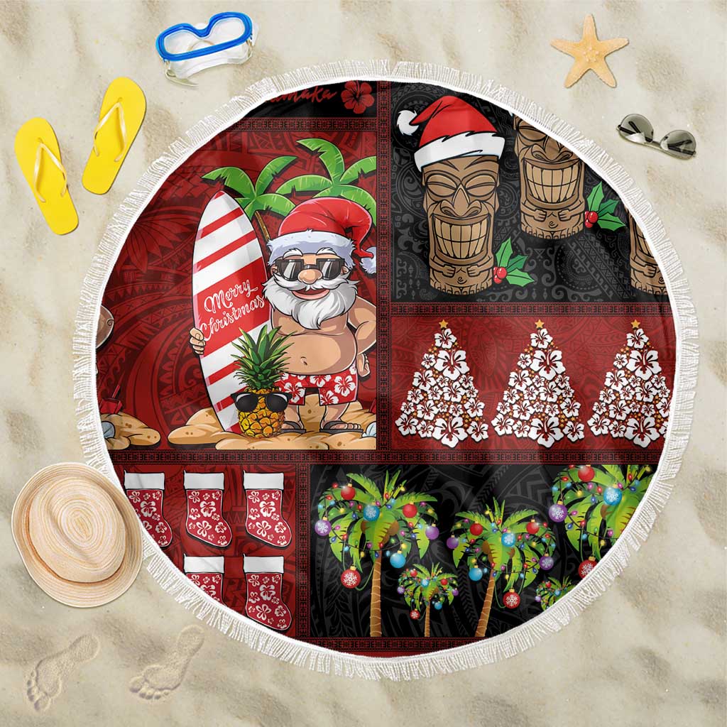 Hawaiian Christmas Beach Blanket - Mele Kalikimaka Island Holiday Vibes - Black Red LT03 One Size 150cm Black - Red - Polynesian Pride