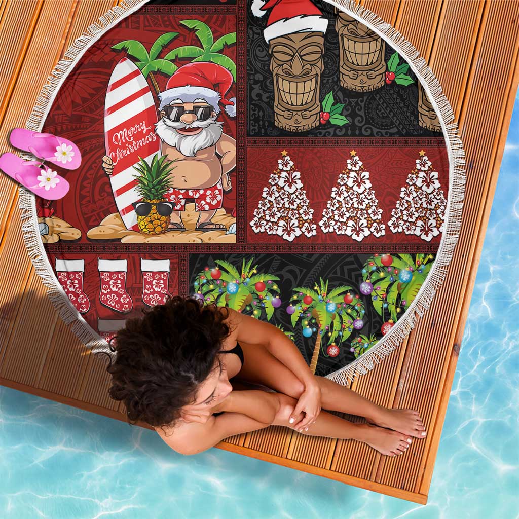 Hawaiian Christmas Beach Blanket - Mele Kalikimaka Island Holiday Vibes - Black Red LT03 - Polynesian Pride