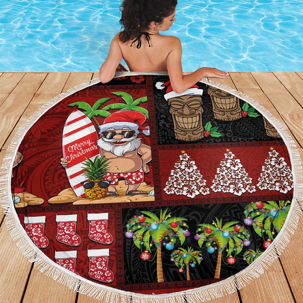 Hawaiian Christmas Beach Blanket - Mele Kalikimaka Island Holiday Vibes - Black Red LT03 - Polynesian Pride