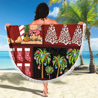 Hawaiian Christmas Beach Blanket - Mele Kalikimaka Island Holiday Vibes - Black Red LT03 - Polynesian Pride
