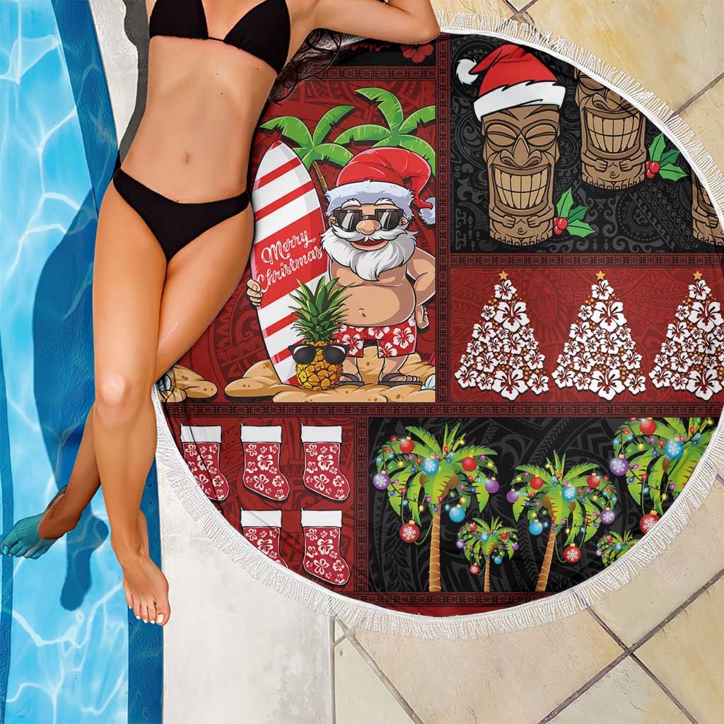 Hawaiian Christmas Beach Blanket - Mele Kalikimaka Island Holiday Vibes - Black Red LT03 - Polynesian Pride