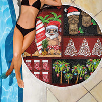 Hawaiian Christmas Beach Blanket - Mele Kalikimaka Island Holiday Vibes - Black Red LT03 - Polynesian Pride