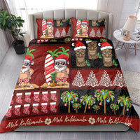 Hawaiian Christmas Bedding Set - Mele Kalikimaka Island Holiday Vibes - Black Red