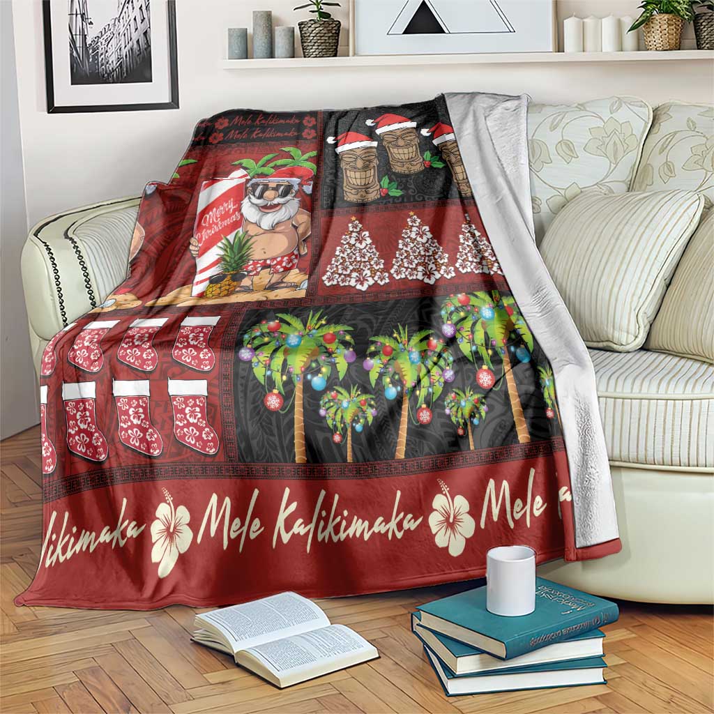 Hawaiian Christmas Blanket - Mele Kalikimaka Island Holiday Vibes - Black Red LT03 Black - Red - Polynesian Pride