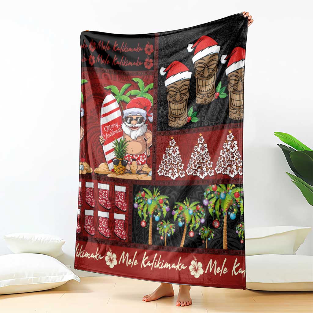 Hawaiian Christmas Blanket - Mele Kalikimaka Island Holiday Vibes - Black Red LT03 - Polynesian Pride
