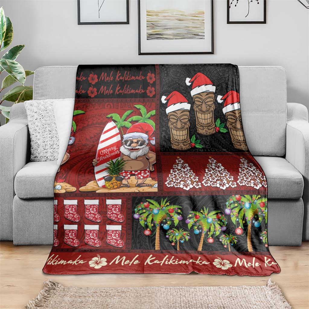 Hawaiian Christmas Blanket - Mele Kalikimaka Island Holiday Vibes - Black Red LT03 - Polynesian Pride